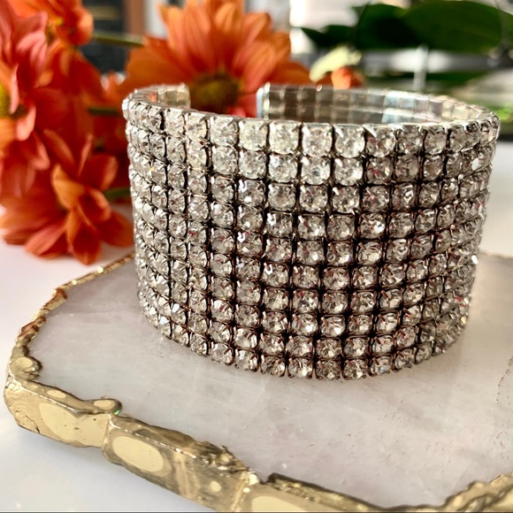 Silver Rhinestone Cuff Bracelet - Picture 6 of 7
